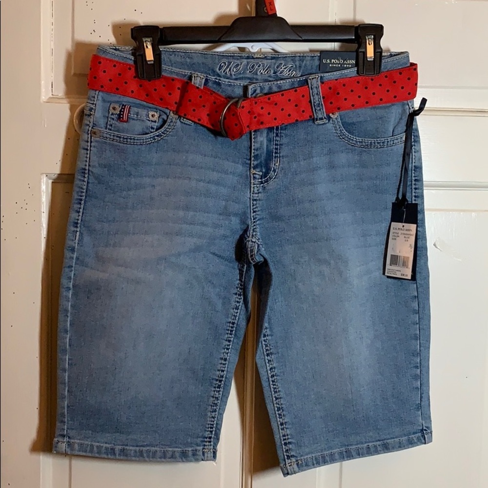 US Polo Assn jean Bermuda shorts with belt size 5/6 NWT